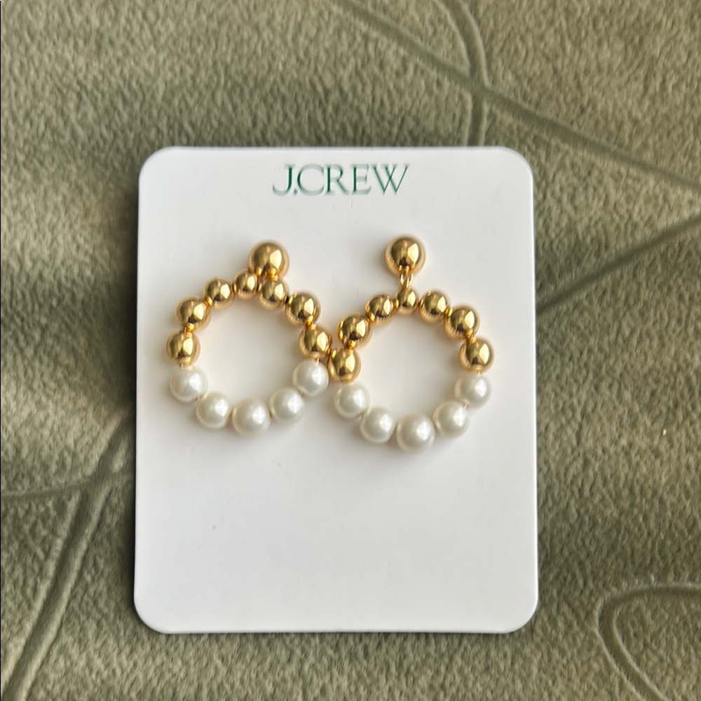 J. Crew Gold and White Hoop Earrings